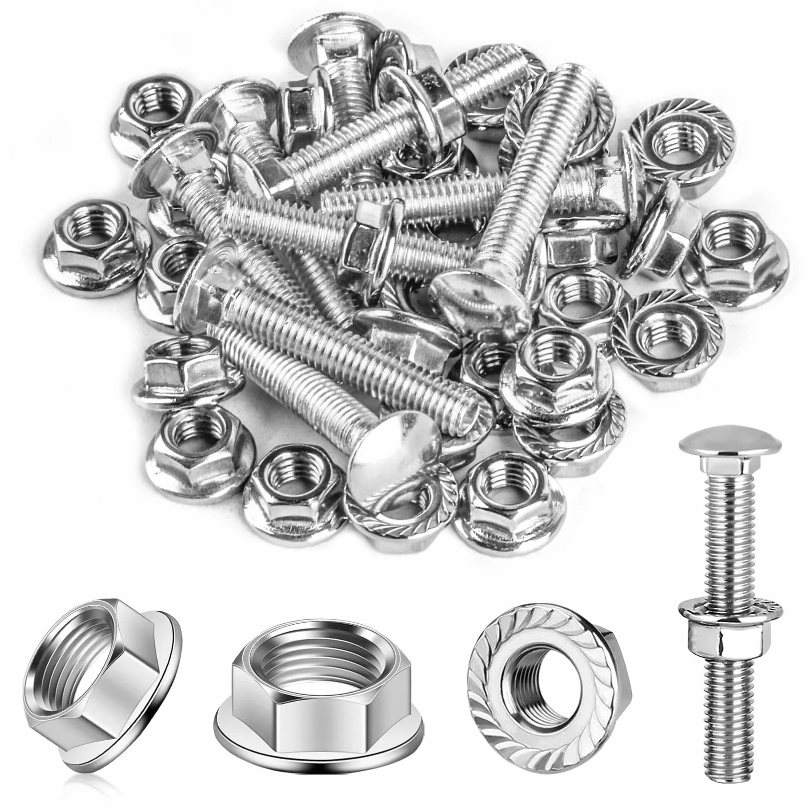 Bulloni Carrello M8 x 40 mm Acciaio Inossidabile DIN 6923 Dadi Flangiati