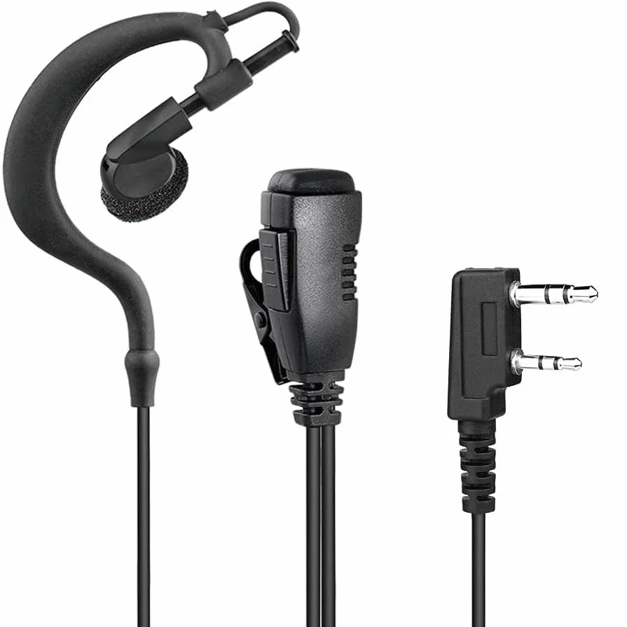 TECHZOCO Auricolare microfono PTT per trasmettitore Walkie, auricolare a forma di G, 2 pin, compatibile con Kenwood Baofeng UV-5R 888S BF-F8HP UV-82 Quansheng UV-K5 Retevis TYT Security Two Way Radio,