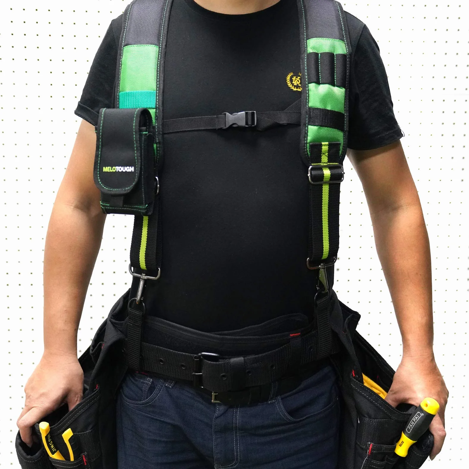MELOTOUGH Bretelle da cintura per attrezzi imbottite resistenti Verde Taglia unica
