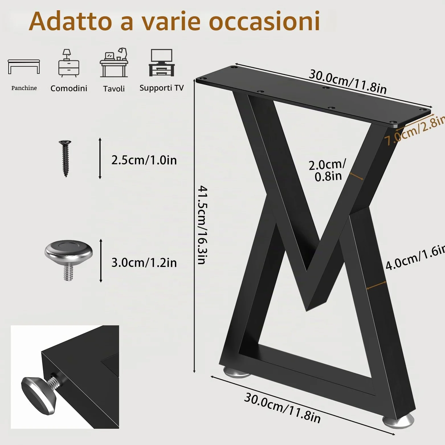 OUTBROS Gambe per Tavolo, 2 Pezzi Struttura Tavolo, Industriale DIY per Tavoli da Caffè, Tavoli Soggiorno, Mobili, Gambe in Metallo per Piano di Lavoro, L30 cm X H41.5 cm, V Forma