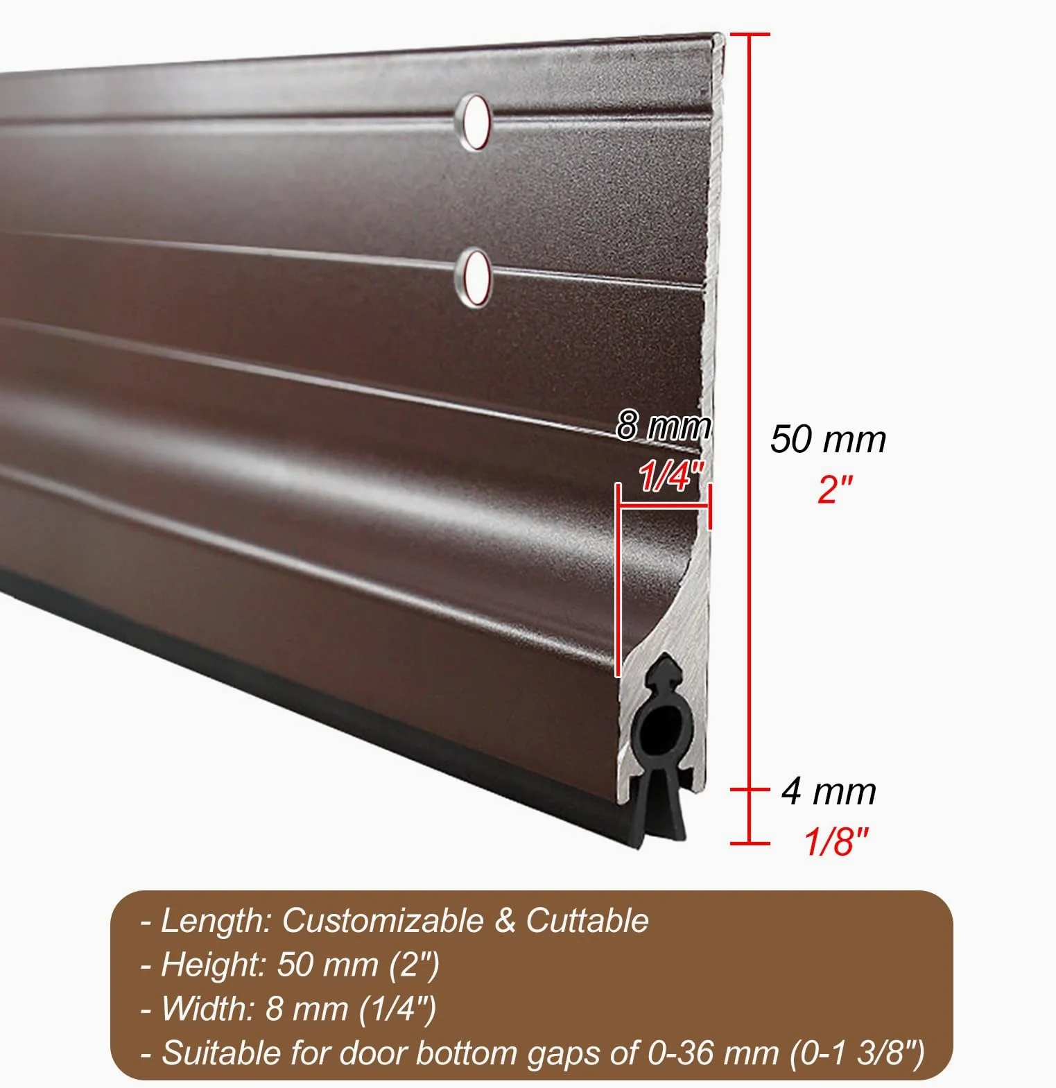 Paraspifferi Sottoporta Paraspifferi Insonorizzato in Lega di Alluminio per Porte | Guarnizione Inferiore Adesiva per Porte, Sotto La Porta(Brown,71cm(28"))