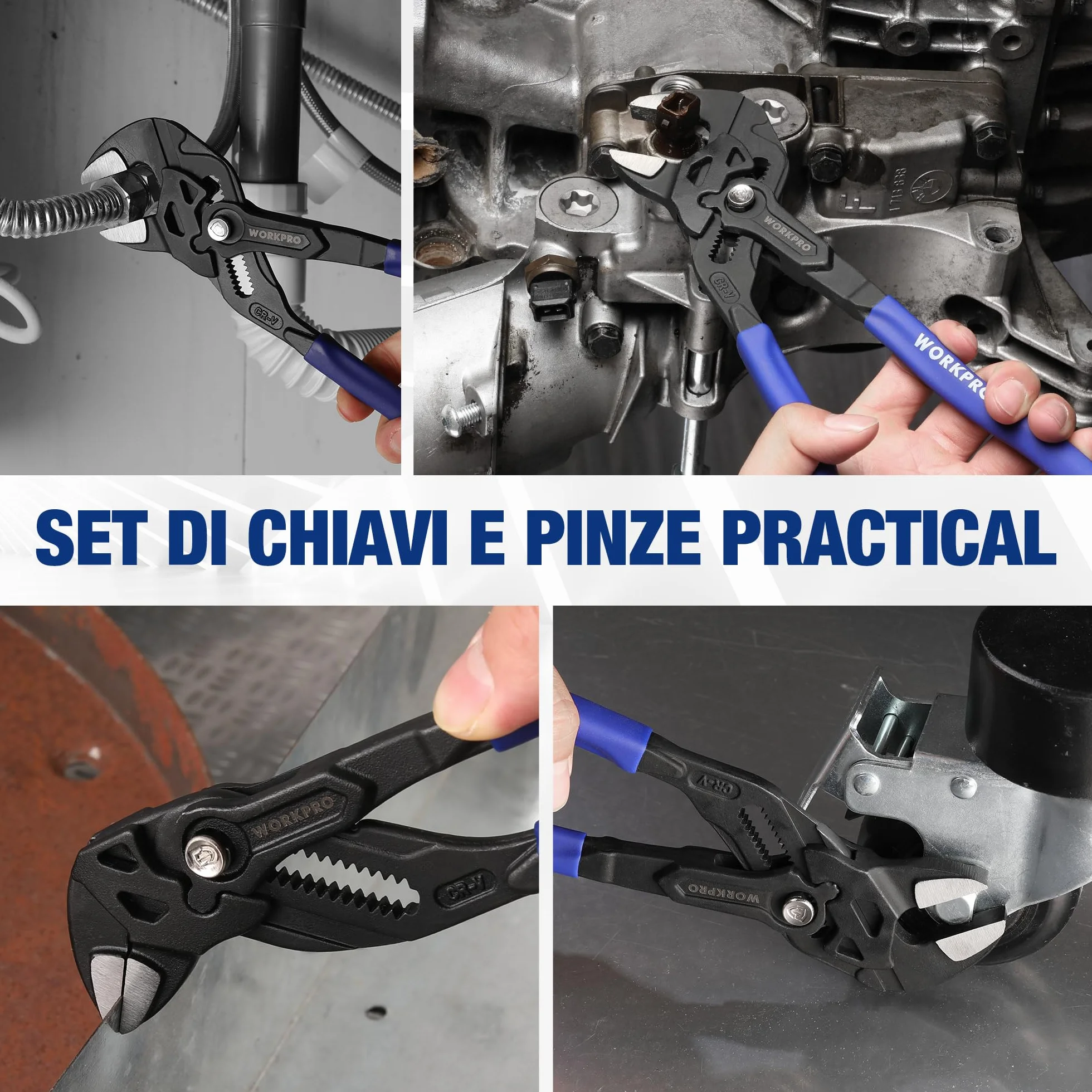 WORKPRO Pinza Chiave a 2 Pezzi 180 mm 255 mm Set Cr-V Chiave Regolabile Apertura 40 mm 50 mm
