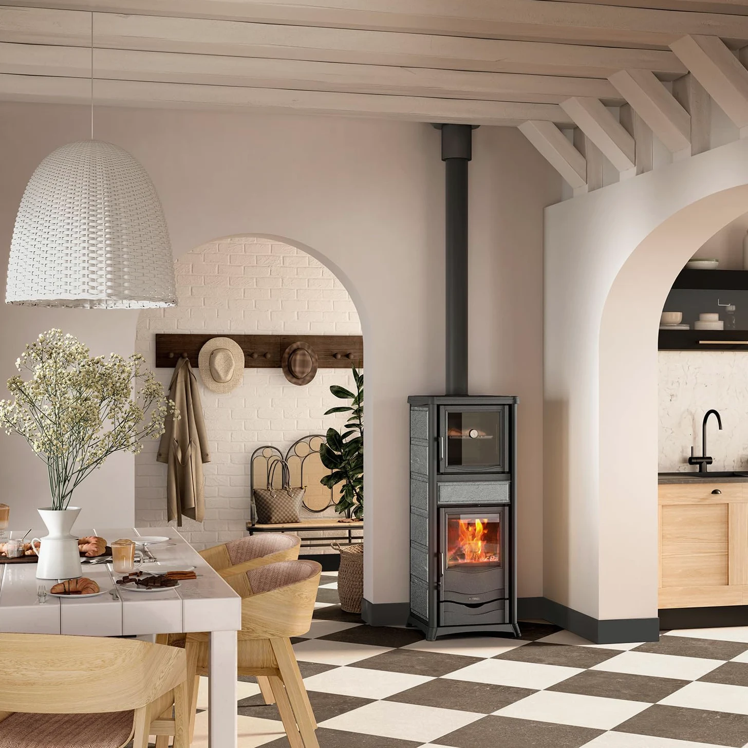 La Nordica Rossella Plus Forno 165 - Stufa a legna da 9,4 kW, con vano forno, diametro 130 mm, attacco per tubo di fumo, attacco esterno dell'aria