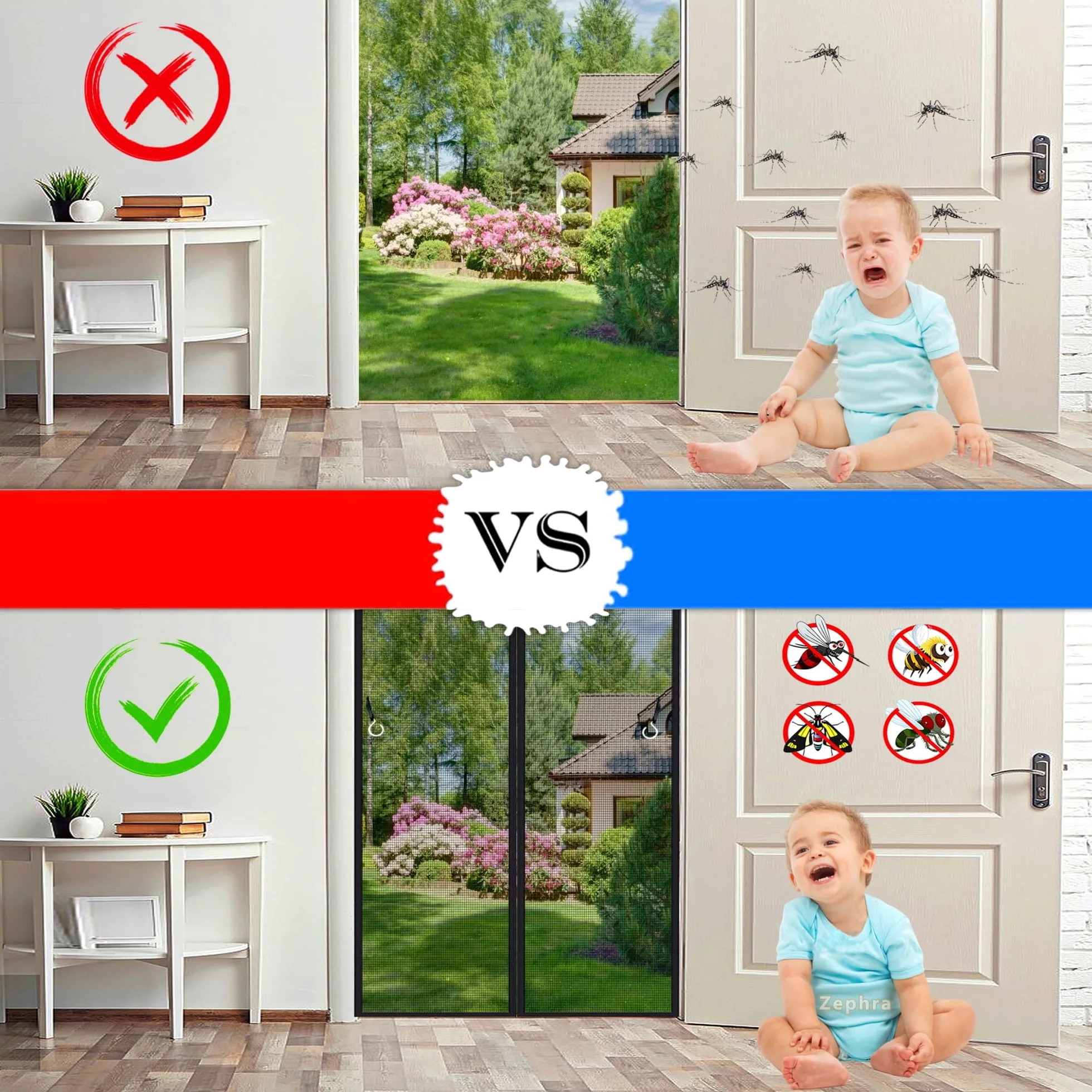Zanzariera A Chiusura Automatica, 255x210cm Tenda Zanzariera per Porta, Chiusura Automatica Adsorbimento Magnetico, per Porte D'Ingresso Porte Cortili JPP1k Nero