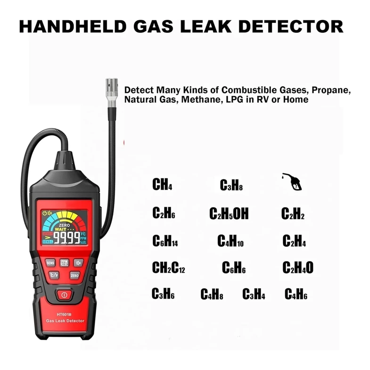 Rilevatore di gas, Rilevatore Di Gas Per Perdite HT601A HT601B 0 1000 Ppm Allarme Sonoro E Display Metano Naturale Infiammabile Per Lavoro Casa,per casa e camper(Ht601a)
