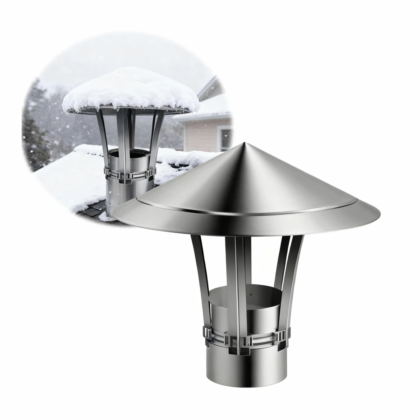 Tappo per canna fumaria rotonda regolabile in acciaio inox 201 (14 cm, 16,8 cm, 24,9 cm)