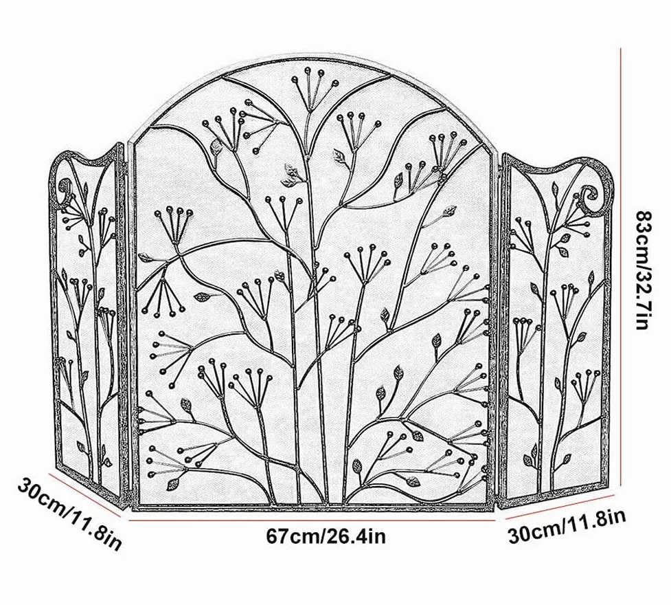 Parascintille a 3 Pannelli Parascintille Parascintille Parascintille ad Arco, Parascintille per Camino Design Pieghevole Nero con Cerniera, 127 cm × 83 cm，