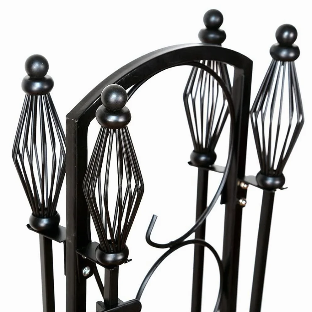 Set di 5 attrezzi per camino, accessori per camino, pinze, attizzatoio, base in metallo, pala e spazzola, adatto per stufe a legna per interni, decorazione in ferro battuto
