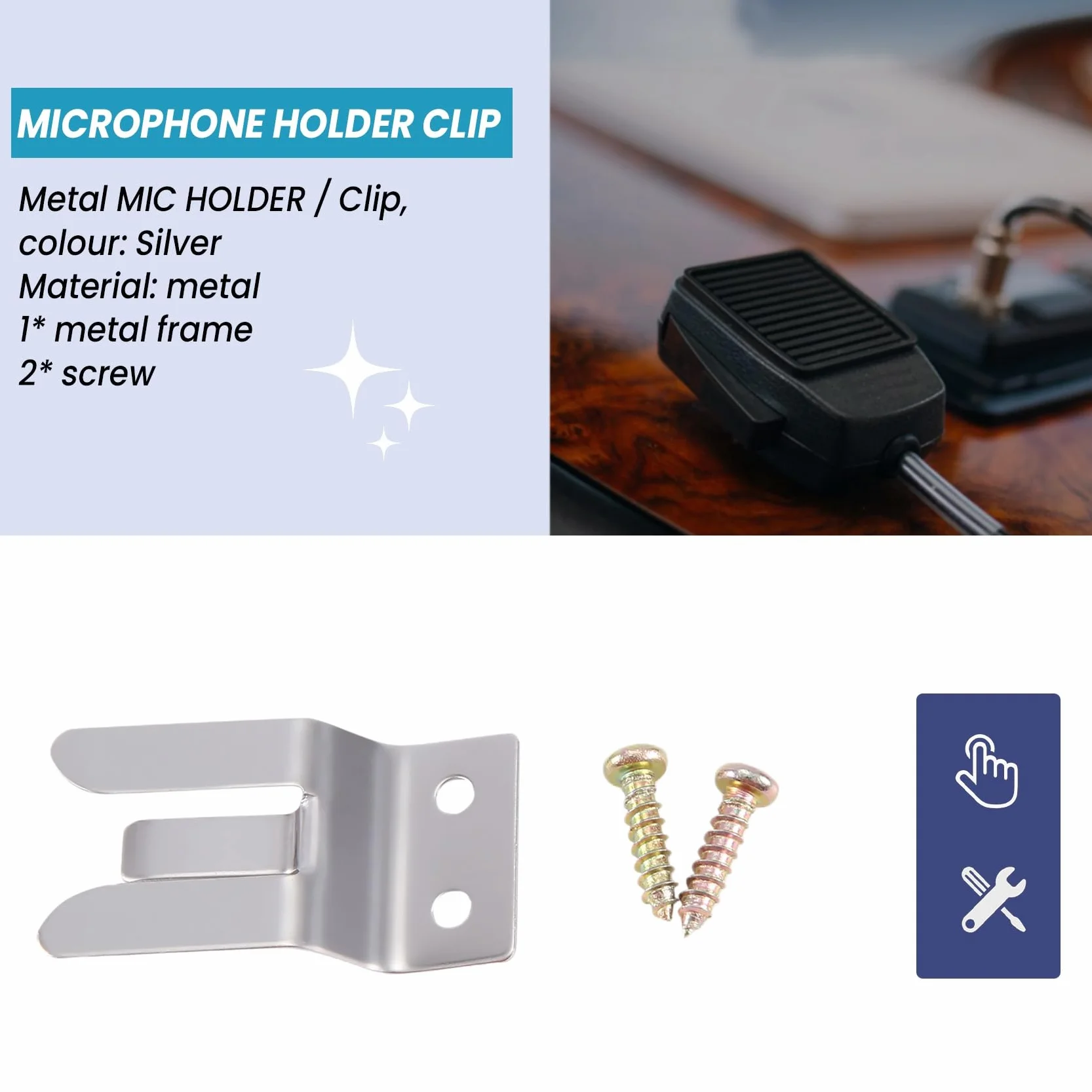 Mic-Supporto/Clip in Metallo - Vite per Radio CB/Ham - MH2