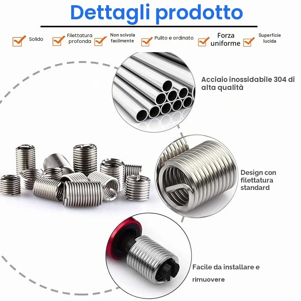 Inserti Filettati Autofilettanti Inserto Autofilettante Kit 24pz M4 Set Combinato per Riparazione Filetti Inserto Filettato Riparazione Elicoidale (116Pz)