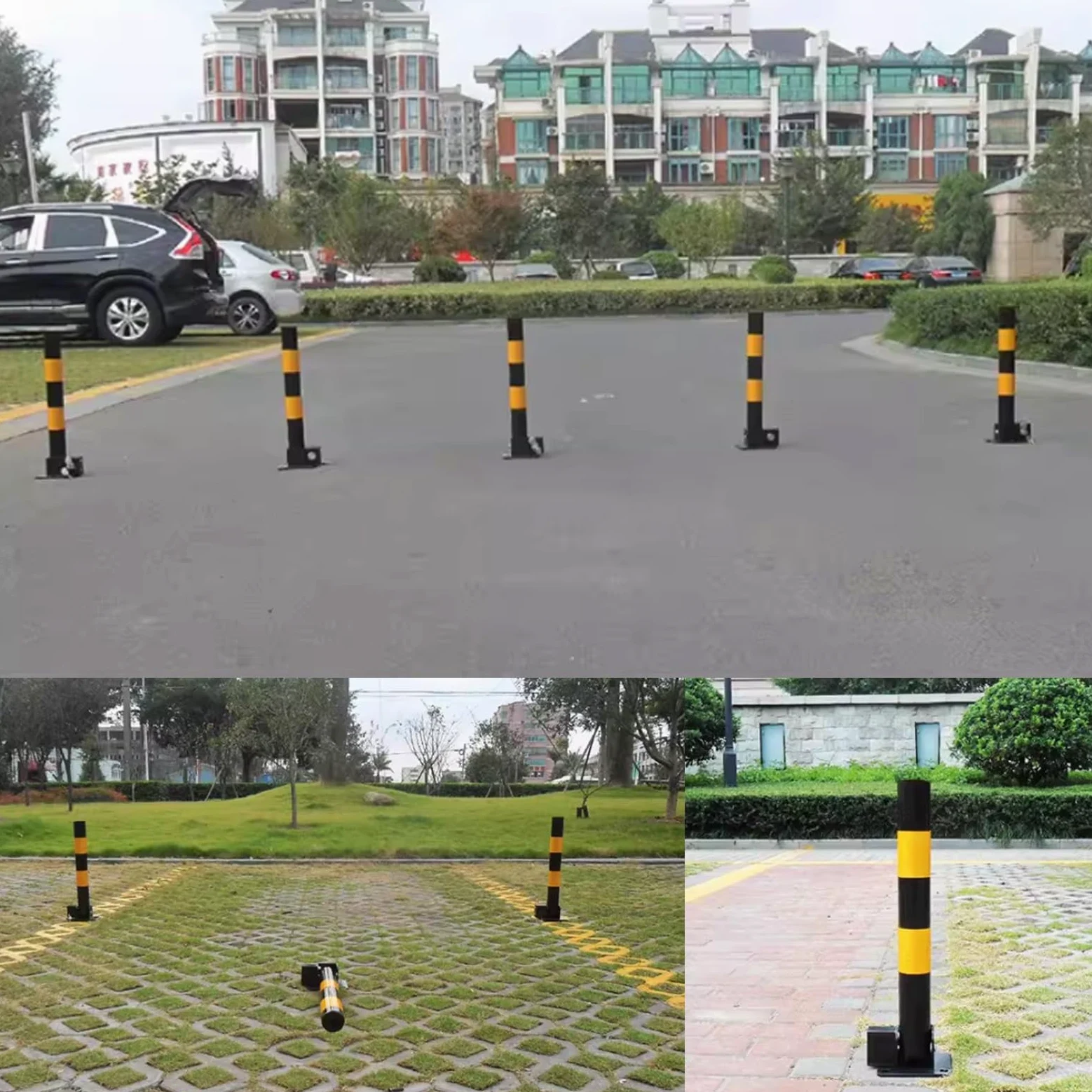 Dissuasore pieghevole di sicurezza, 80 cm, con bloccaggio alto, con rivestimento riflettente, in acciaio resistente, per vialetti, parcheggi, aree private e pubbliche, facile installazione