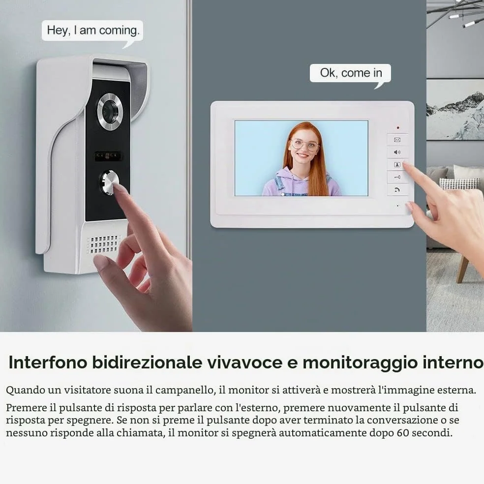 YiToo Videocitofono da 7 pollici Cablato Sistema di campanello per telefono del portello Un monitor per interni con una 700TVL fotocamera esterna, impermeabile a infrarossi visione notturna