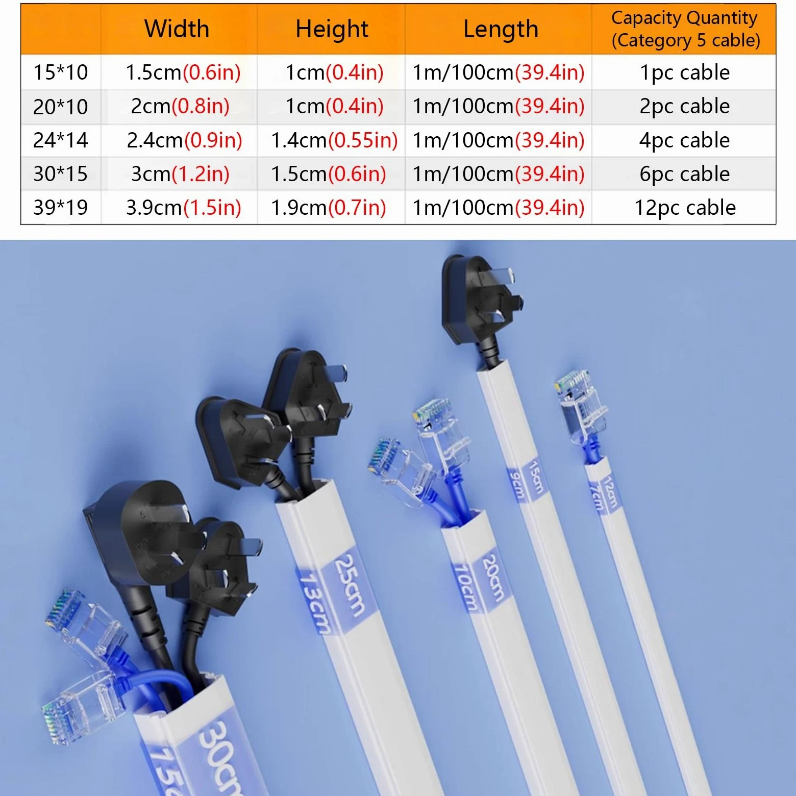 Passacavi Copertura Cavo Passerella Bianco - Autoadesivo, 1m Tv Cable Hider Rettangolare Per Parete Soffitto Angolo Pavimento Extension Cord Concealer, Copricavi In PVC Verniciabile (Color : W 2X1CM