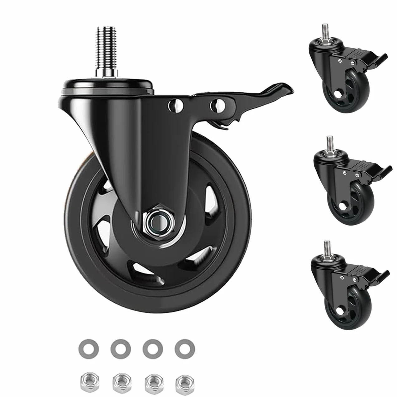 per carichi pesanti 75MM ruote per carrelli con Freno, ruote per mobili con M10x1.5x30mm Vite Perno, Bino Cuscinetto Perno Ruote Girevole Ruote per Mobili, set da 4 PU Carrello Ruote su a 400kg