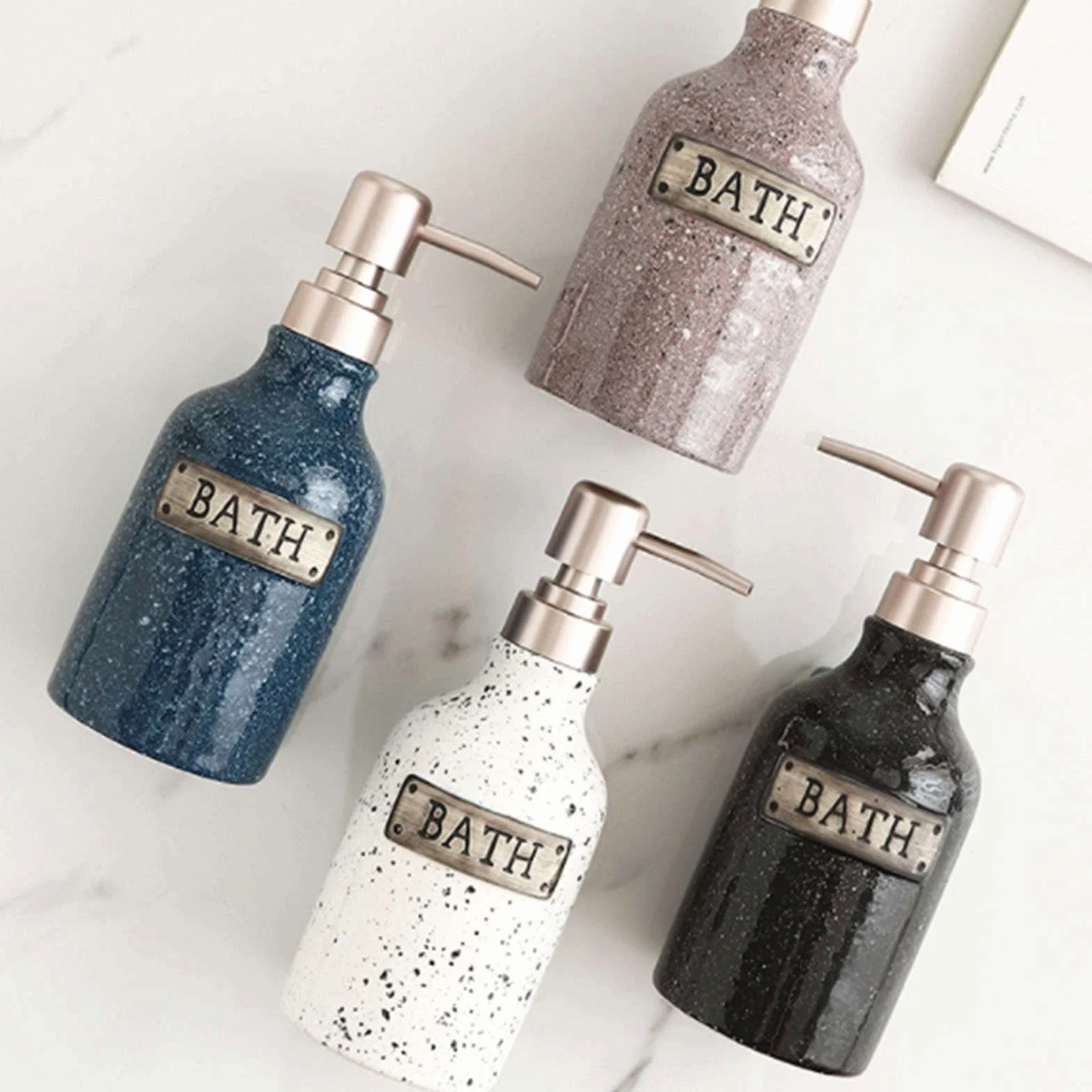 dispenser per sapone, Distributore di sapone, distributore lozione in ceramica, for le mani, ricaricabile, mobiletto del bagno, bianco, 400 ml/14 oz