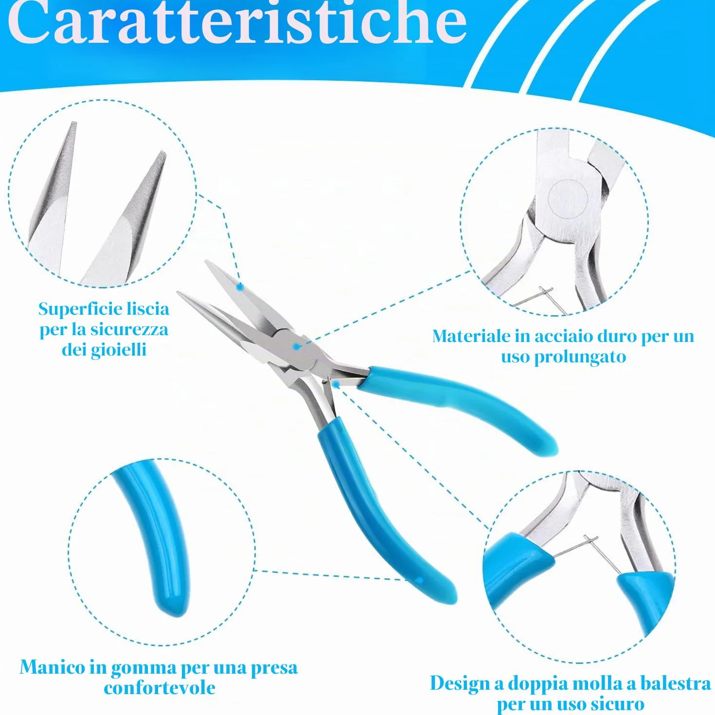Shynek Set 4 Pinze per Gioielli: Naso a Catena, Rotonde, Tagliafili, Becco Piegato
