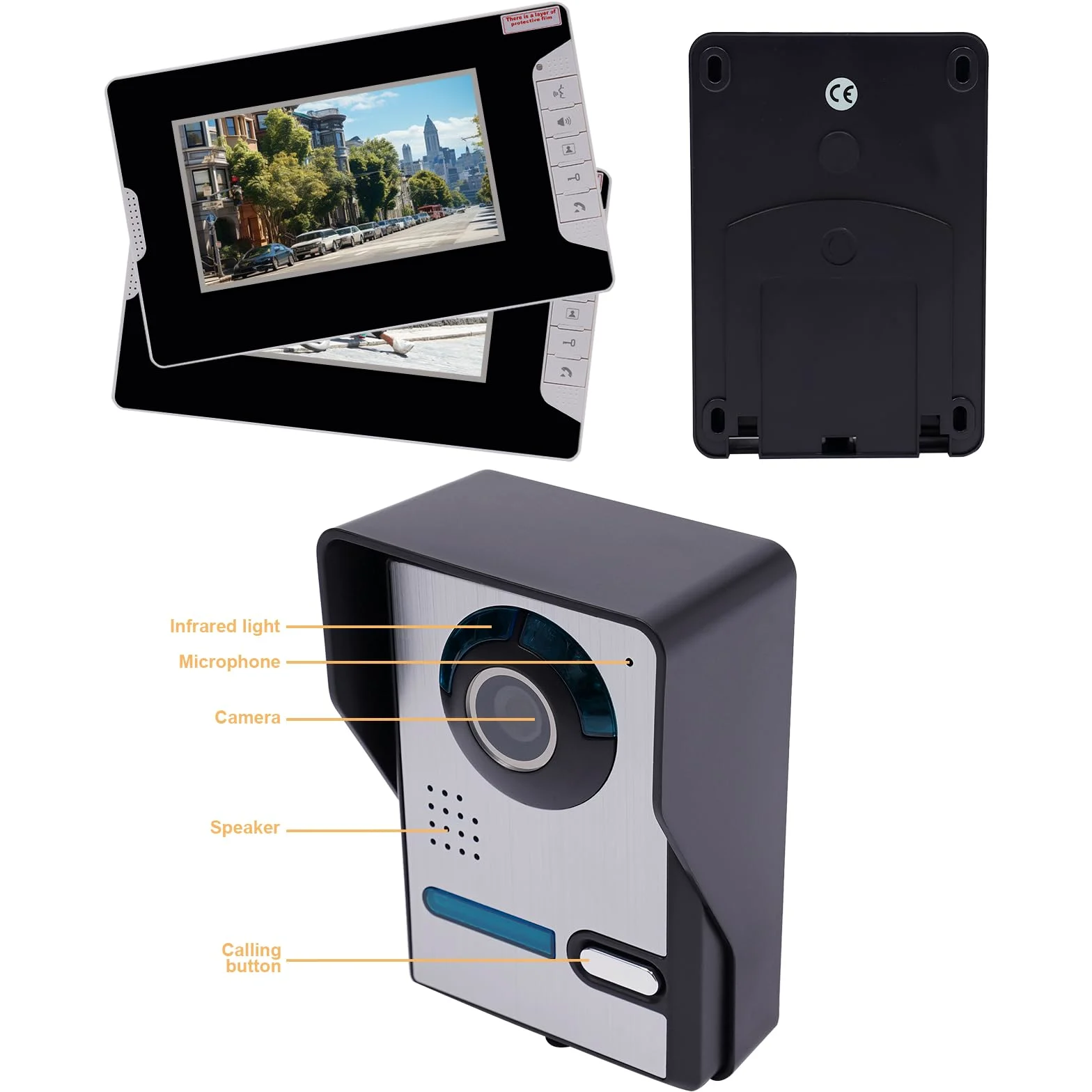 Videocitofono da 7" con videocitofono per porta di casa, monitor con fotocamera