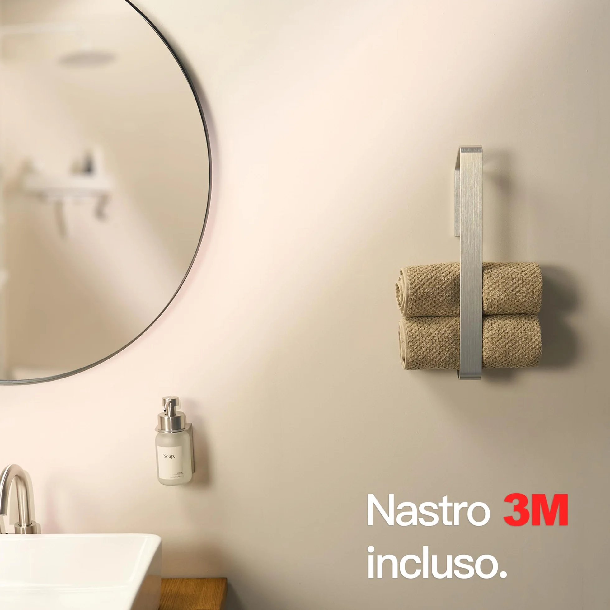 Designfabrik Porta asciugamani adesivo senza forare bagno moderno grigio argento
