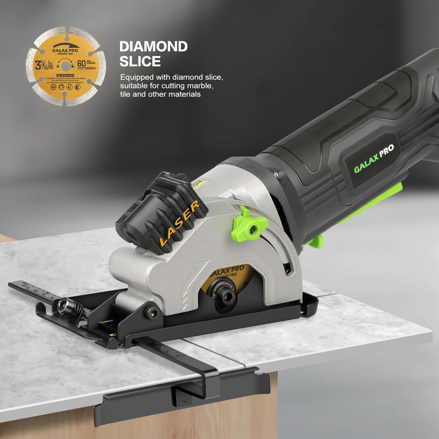 GALAX PRO Mini Sega Circolare 580W, 3500RPM con Guida Laser Sega Circolare per Legno 3 Lame (85mm),per Legno, Piastrelle, Metallo Morbido, Plastica