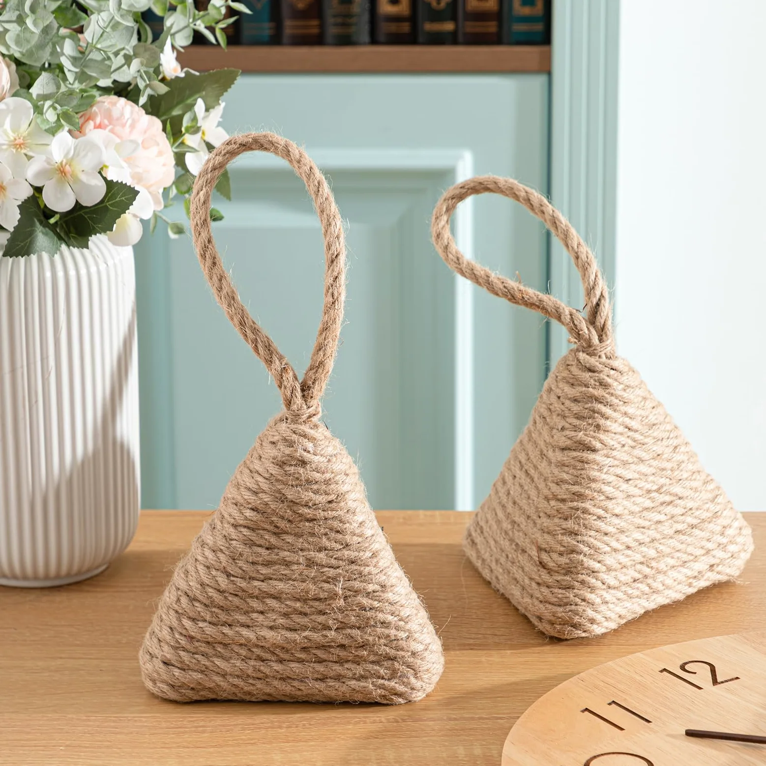 2 fermaporta naturali da 1,3 kg, decorativi con manico, in corda di canapa fatti a mano, fermaporta per finestra, camera da letto, soggiorno, fermalibri, rustico, decorazione per la casa