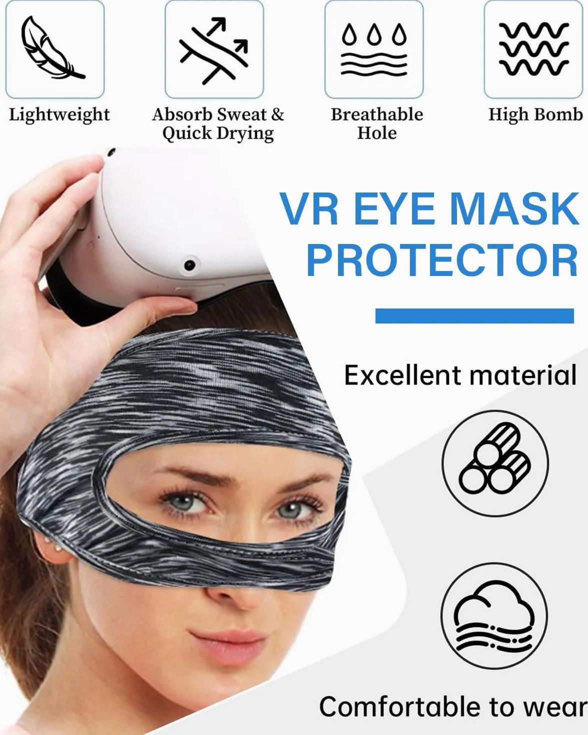 2 Pcs Maschera per gli occhi da gioco,VR Eye Mask Cover Sweat Bandi per M Quest 3/Quest 3S,VR Traspirante Maschera,Lavabile VR mascher,per PS VR2/M Quest Pro/M Quest 2