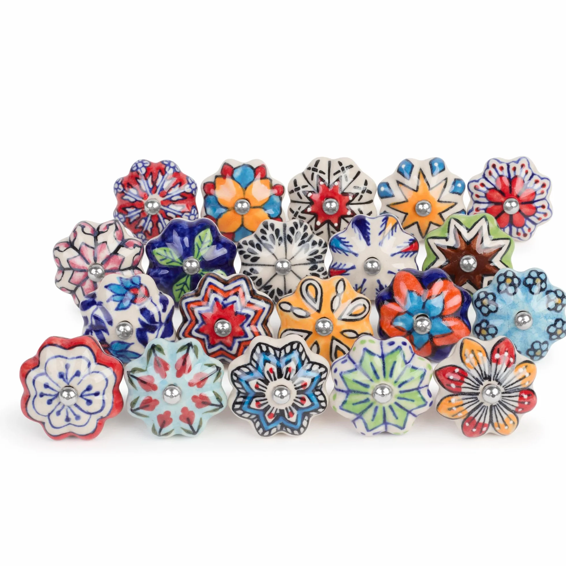 Pomelli vintage in ceramica dipinti a mano per mobili, cassetti, armadio - Multicolore, Zestaw 20 sztuk