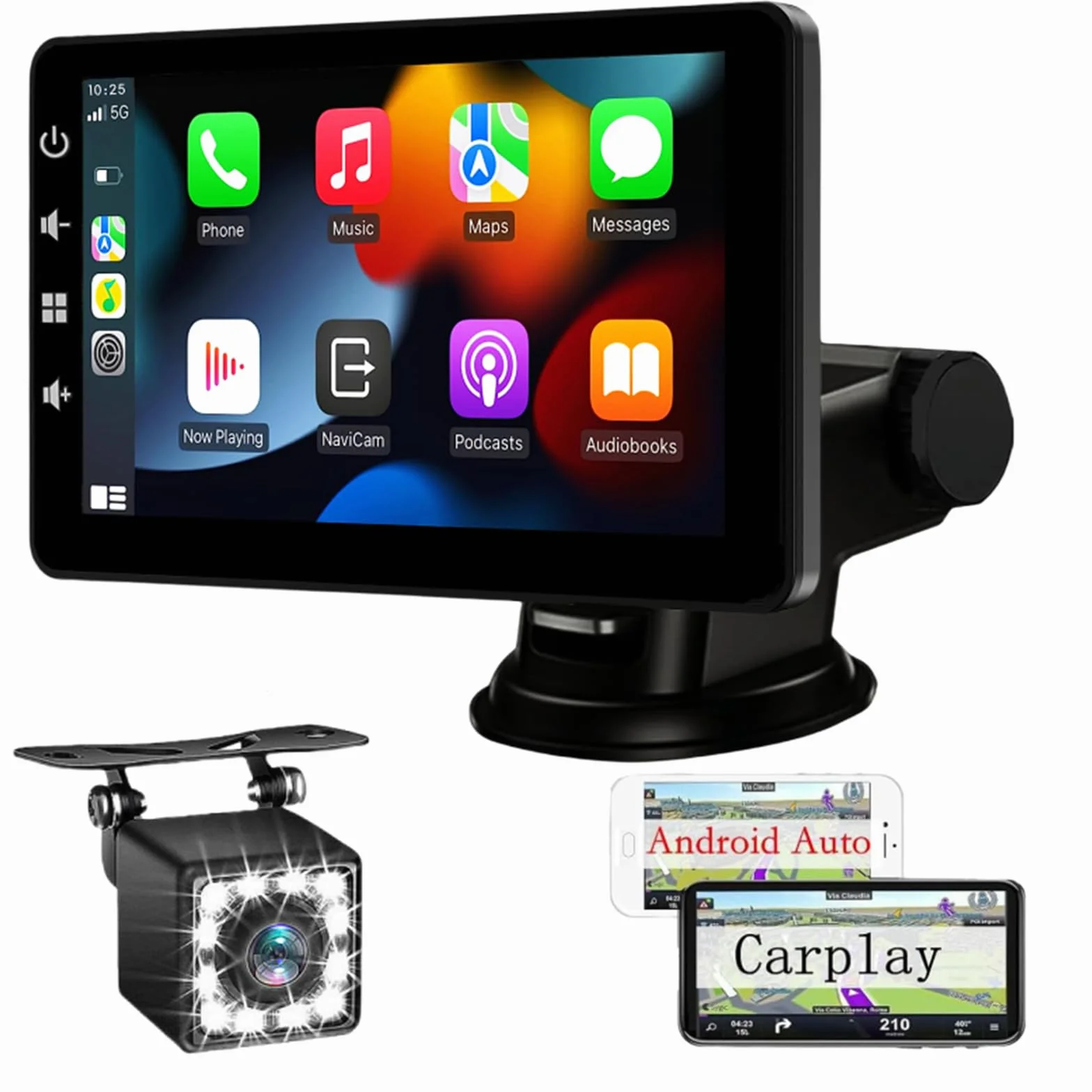 Schermo per Auto con Wireless CarPlay - Display Android Auto 7 Pollici Touchscreen Monitor - Portatile Autoradio Carplay con Mirror Link, Retrocamera, Assistente Vocale, AUX/TF
