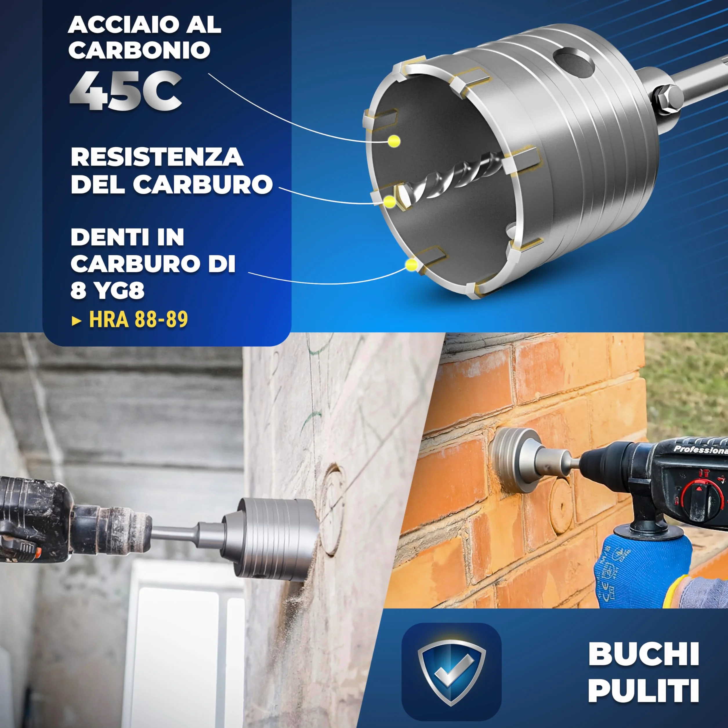 S&R Fresa a Tazza per Muro Cemento Ø 68mm Corona Diamantata Carotatrice a Secco SDS PLUS