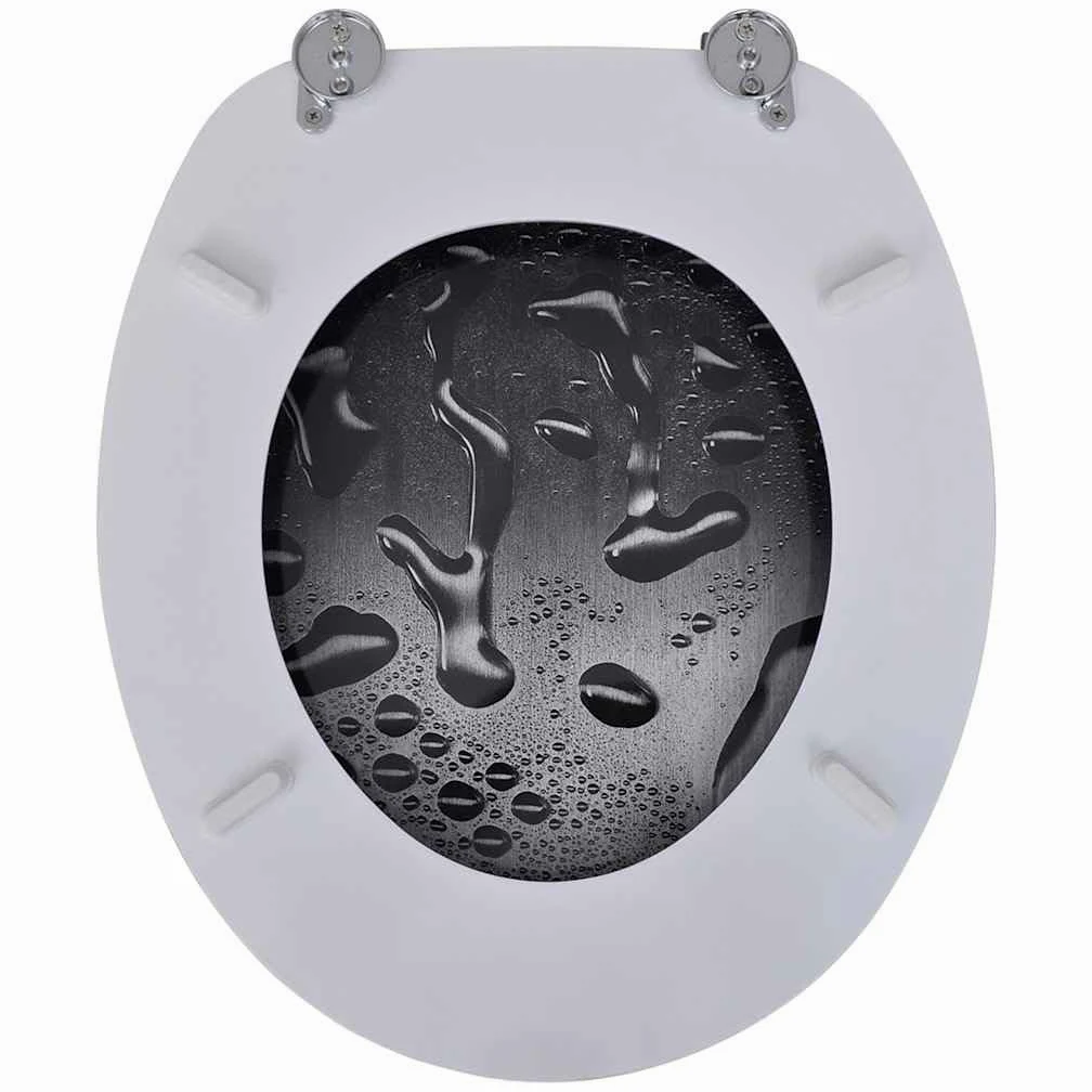 Sedile WC con design a gocce d'acqua, in robusto MDF, con cerniere in zinco cromato, regolabile da 12 a 20 cm, adatto per WC standard