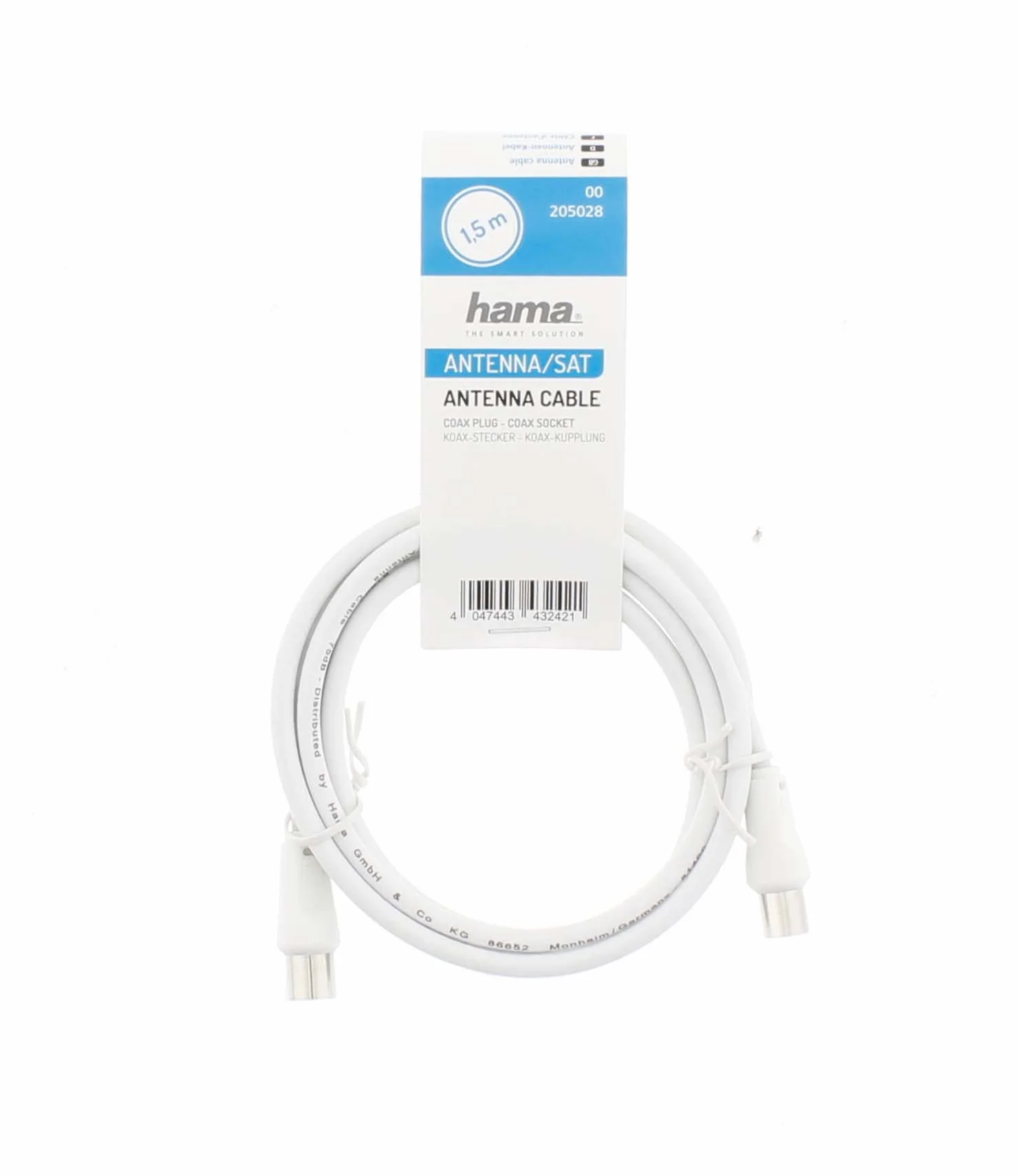 Hama - Cavo antenna M/F, 75 ohm, 1,5 metri, per Televisore, bianco