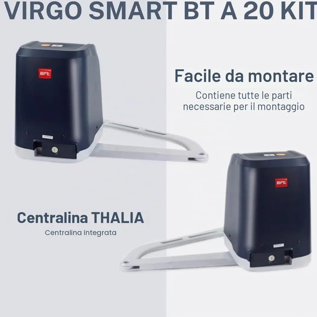 BFT Virgo SMART BT A20 - Attuatore per cancello a battente a doppio battente automatico per cancello automatico max. 4 m o 400 kg per ala con 3 telecomandi