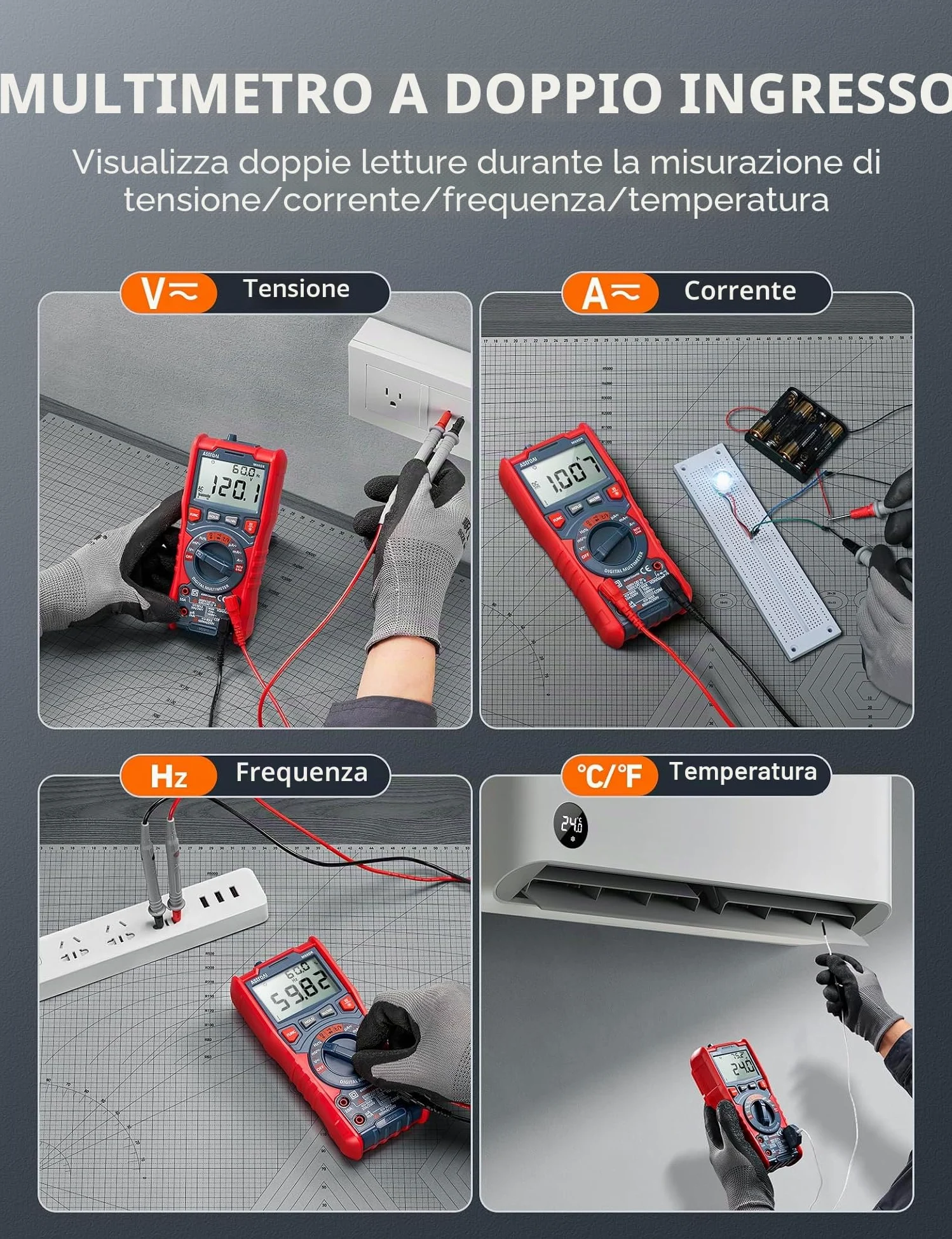 AstroAI Multimetro digitale Multimetri TRMS Manuali e Telemetria Automatica NCV (6000) | Voltmetro, Polimetro, Tester per Corrente AC/DC, Tensione AC/DC, Resistenza, Frequenza, Capacità, Continuità, Test Diodi