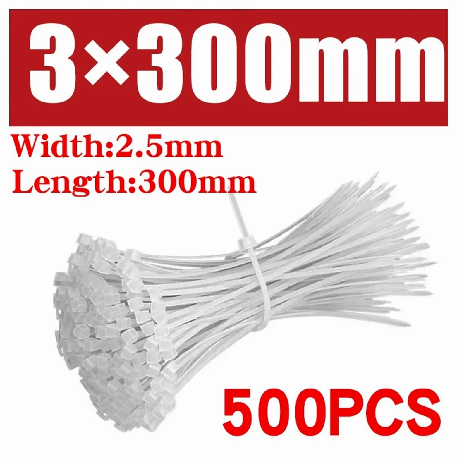 Fascette fermacavi bianche da 500/1000 pezzi, fascette fermacavi in ​​nylon autobloccanti for il raggruppamento dei cavi Organizzatore Cavi(Black,2.5x300 (500pcs))