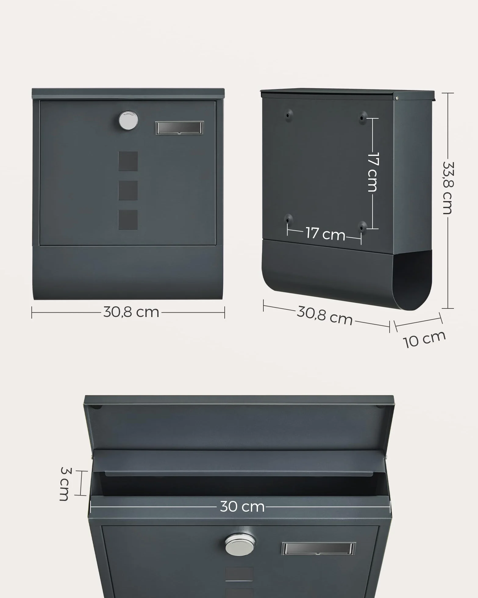 SONGMICS Cassetta Postale Grigio Antracite GMB20AG 10x30,8x33,8 cm