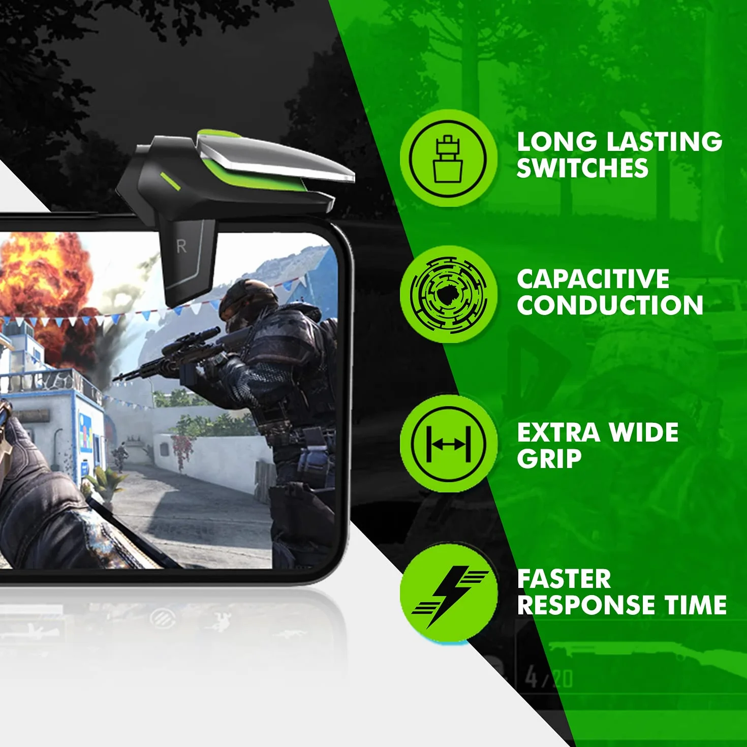 SpinBot BattleMods NinjaX | Mobile Gaming Triggers | 5X Faster with Capacitive Conduction | for BGMI/Free Fire Max/COD Mobile - (Black)