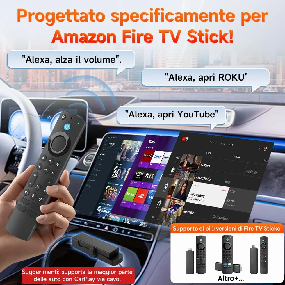 Carlinkit 2026 Adattatore HDMI FireDrive Link Auto - Convertitore per Fire TV Stick & Gaming, Trasmissione Video HD 1080p, Plug & Play, Compatibile con CarPlay Cablato e Dispositivi Fire TV Stick