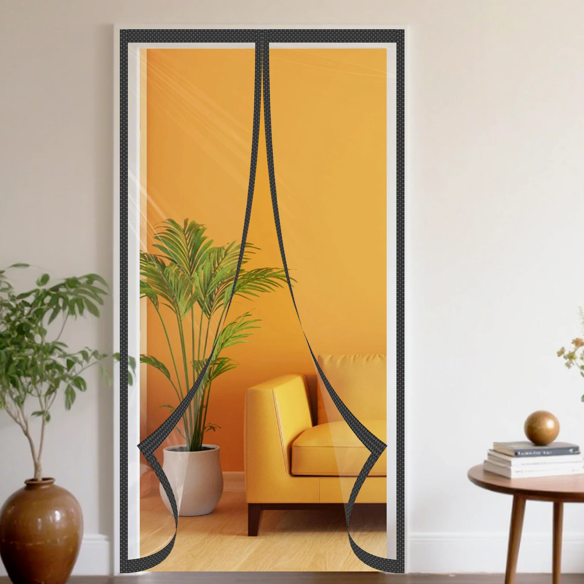 Termico Tenda Magnetica 100 x 290 cm Contro Freddo Antivento Eva Tenda Termica Trasparente Chiusura Automatica per Porte Finestra D'Ingresso Cucina Soggiorno, Nero