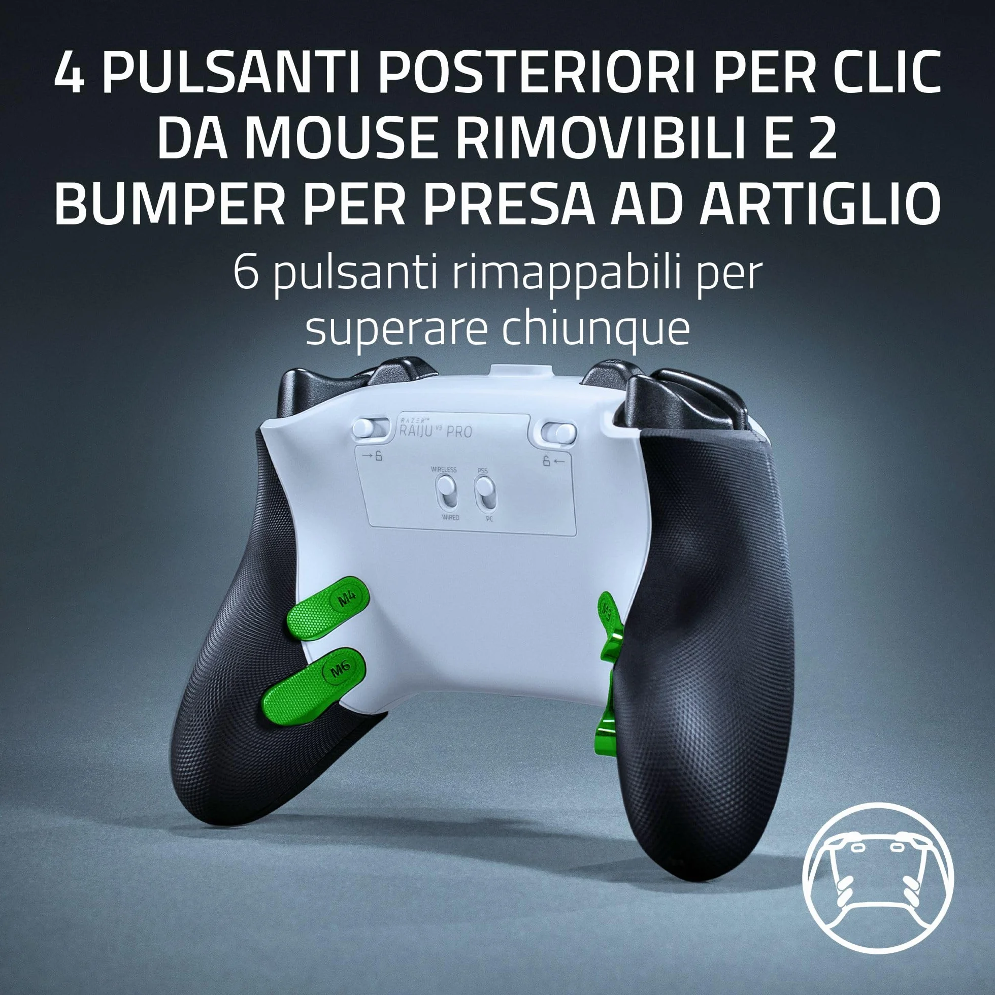 Razer Raiju V3 Pro - Controller wireless per e-sport per PlayStation 5 e PC - 4 pulsanti rimovibili e 2 bumper con impugnatura a artiglio - Stick analogici TMR - Pro HyperTrigger | Bianco