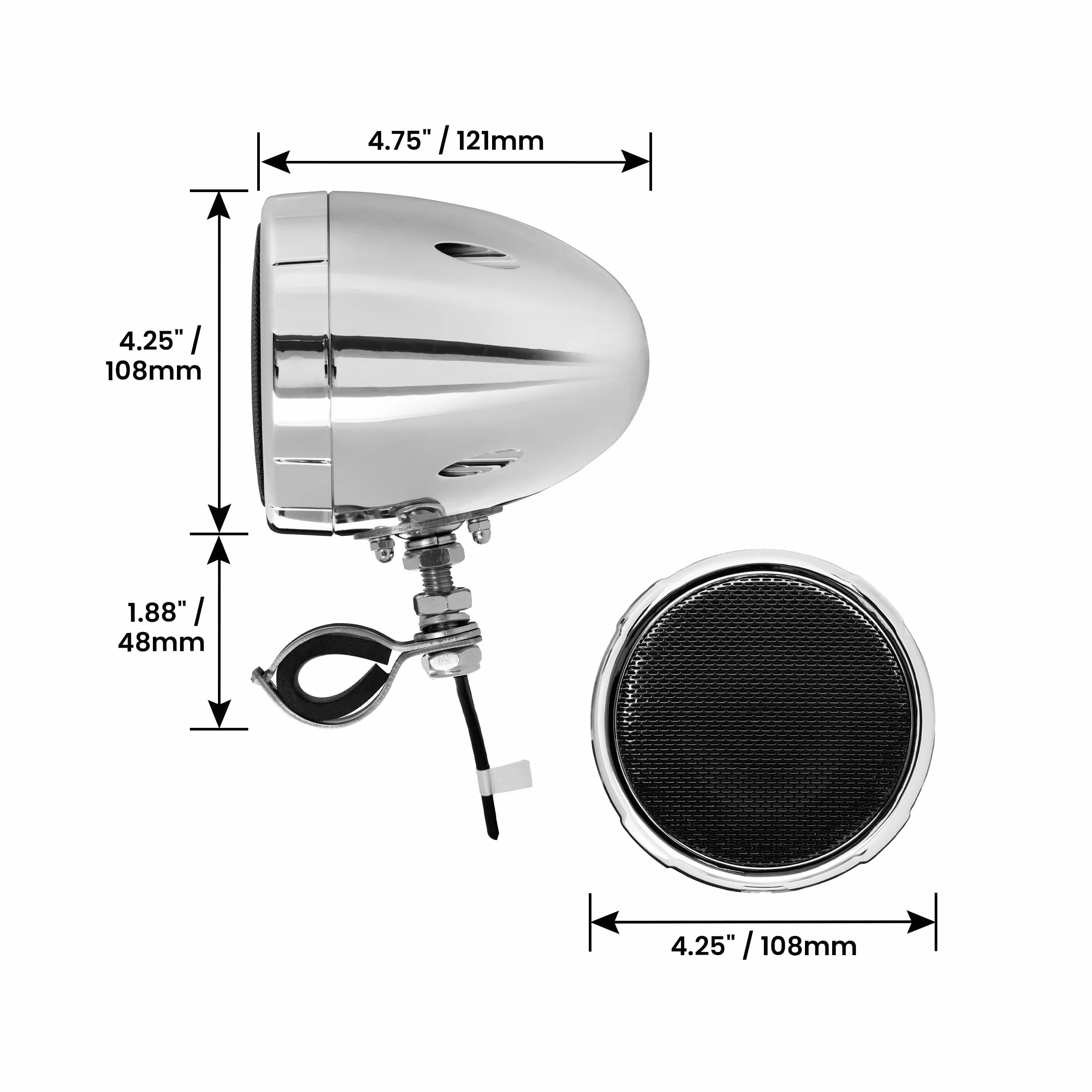 BOSS Audio Systems MC475BA - Altoparlante per moto, Bluetooth, amplificato, resistente alle intemperie, altoparlanti da 7,6 cm, controllo volume, utilizzabile anche con ATV e UTV