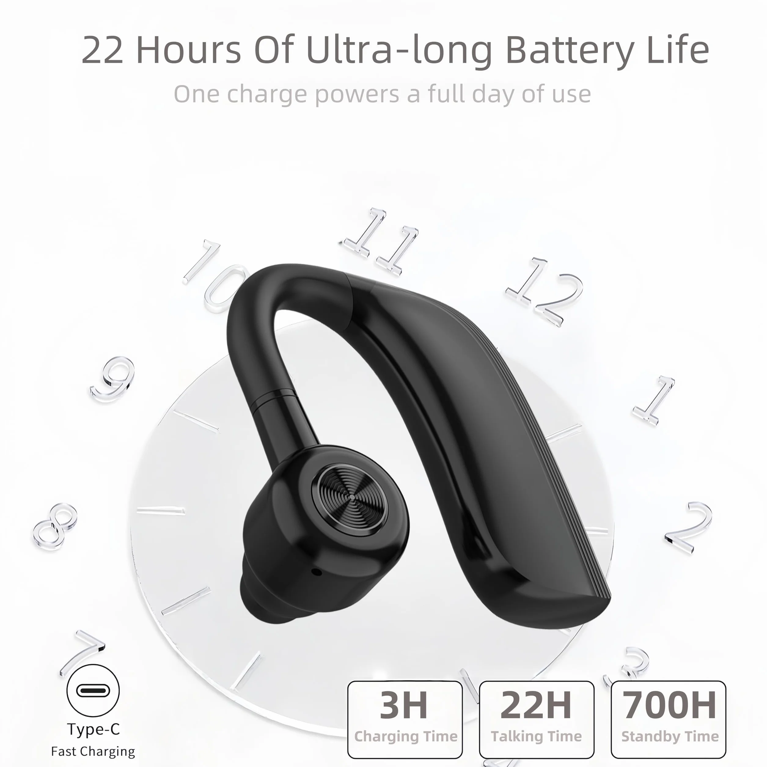 Cuffie Bluetooth 5.4, Auricolare Mani Libere con 22 Ore di Autonomia, Microfono con Cancellazione Rumore, IPX4, Auricolare Bluetooth Singolo per Ufficio, Lavoro, Guida e Sport