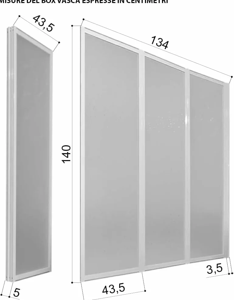 Box vasca parete sopravasca pieghevole 3 ante cm 133/134