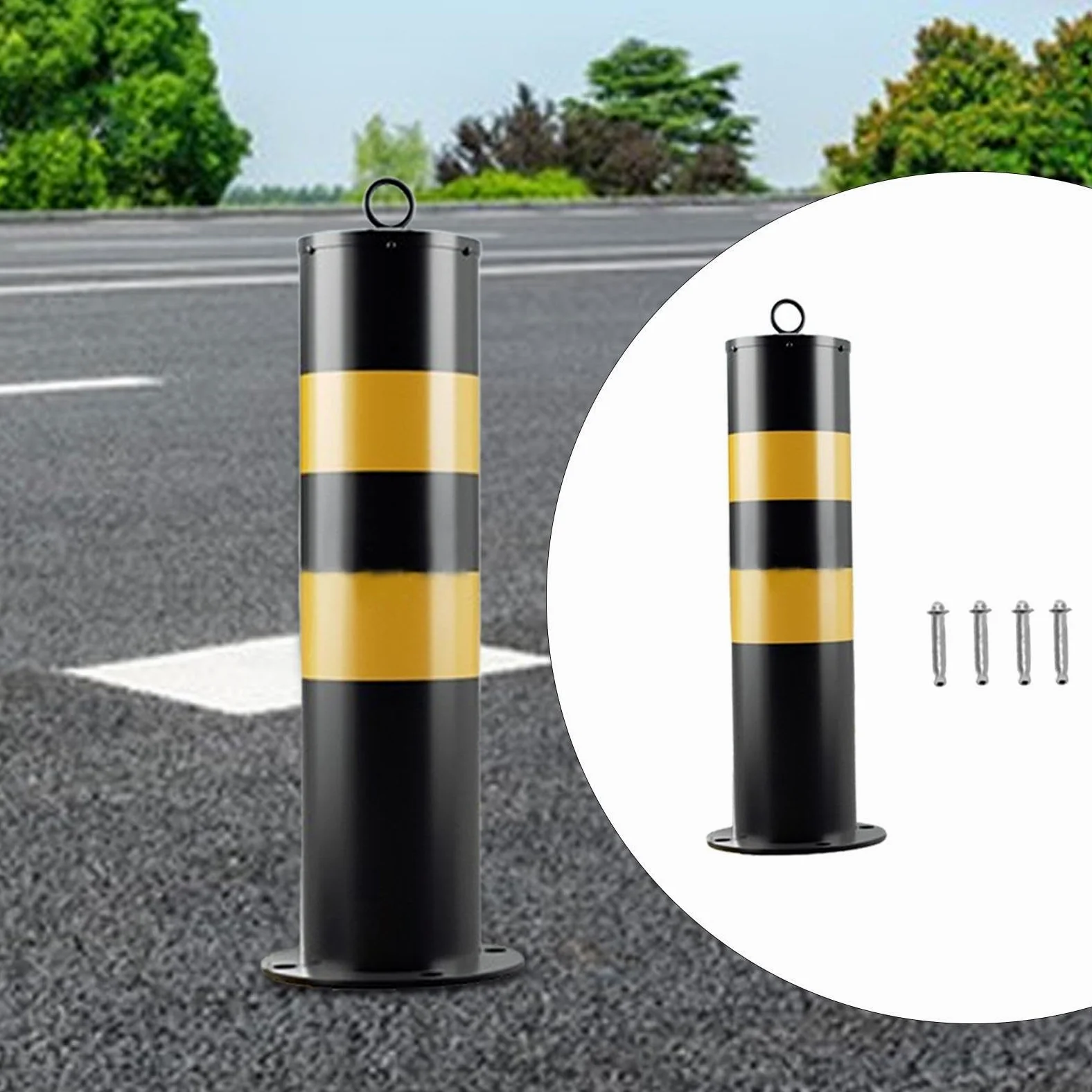Dissuasore di sicurezza stradale - Paletto di sicurezza in tubo d'acciaio, barriera di parcheggio in acciaio al carbonio resistente, segnaletica marciapiede, controllo del traffico esterno, design