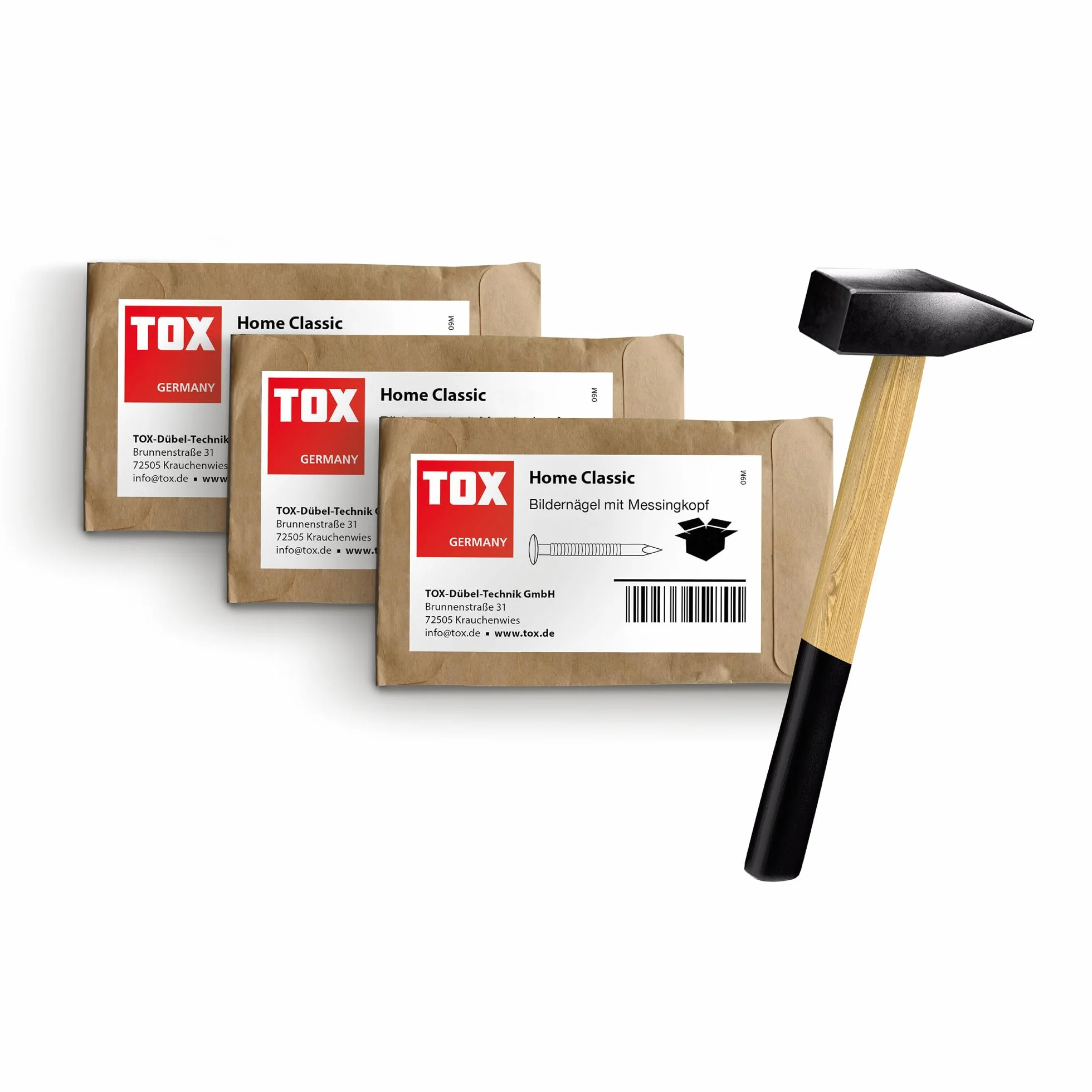 Chiodi TOX Home Classic 2,0x20/25/30 mm 20 sztuk, młotek 300 g, stal hartowana, główka mosiężna