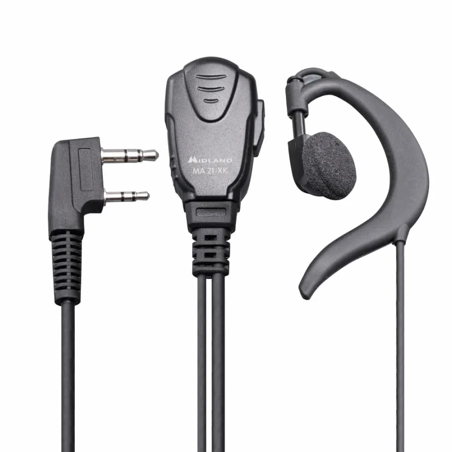 Midland - Microfono con Auricolare Ergonomico Regolabile PTT MA21-XK 2 Pin Kenwood, Audio Chiaro, Comfort Prolungato - Compatibile con Walkie Talkie G10 Pro, G11 Pro, CT990 EB, CT590 S, G13, M-5