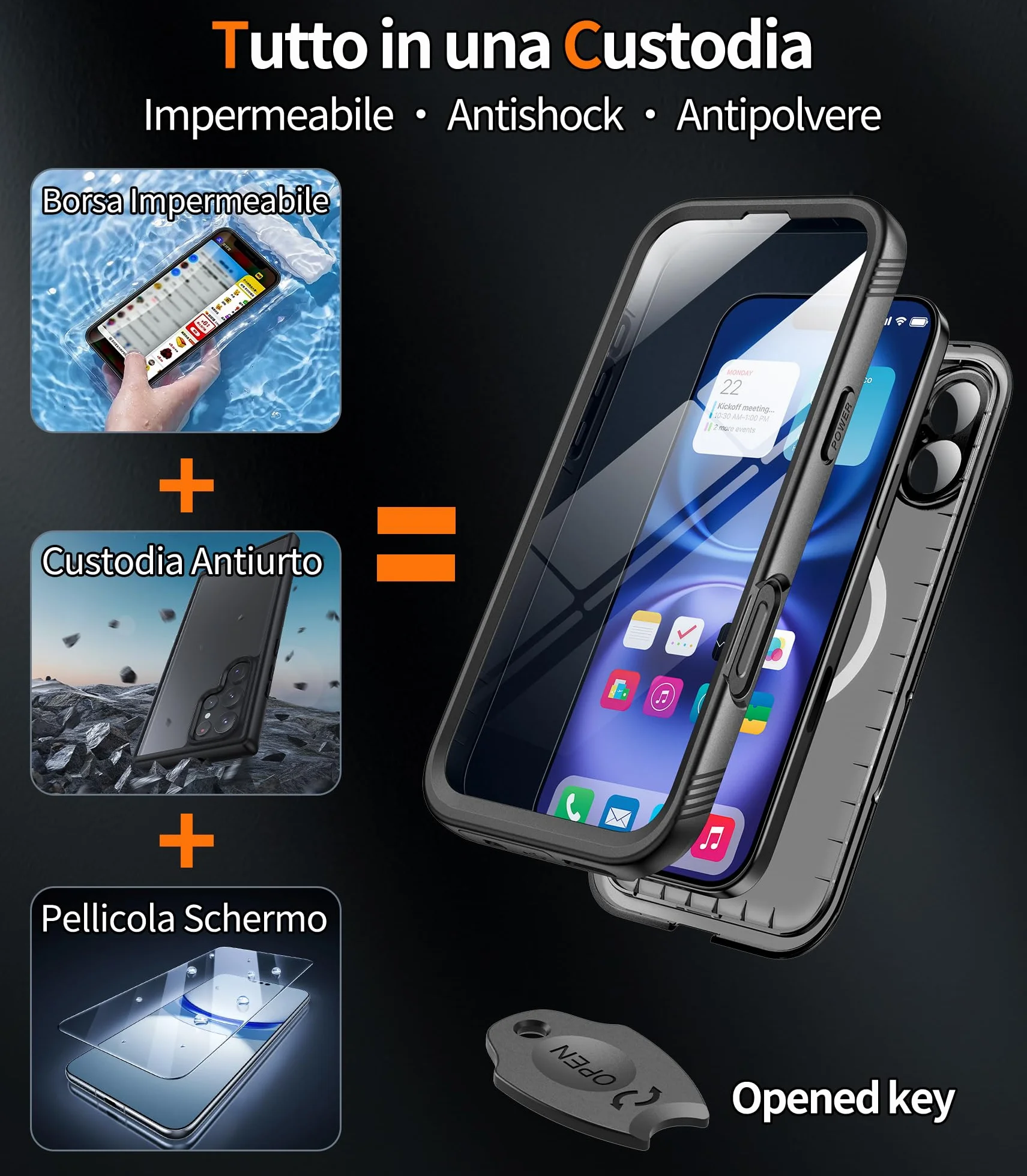 Cozycase TOP Cover Protettiva Per iPhone 17 Pro Impermeabile Antiurto IP68 Subacquea Antipolvere 360 Completa integrale Militare Rigida Rugged Custodia Resistente i Phone 17Pro Anti Urto Waterproof