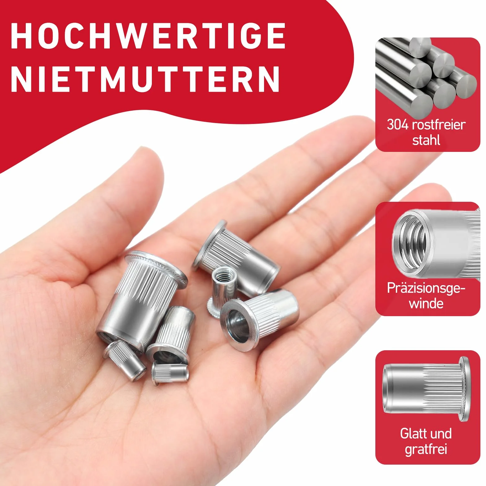 Rivetti Filettati M4 304 Acciaio Inossidabile Testa Piatta Inserti Filettati 30 Pezzi