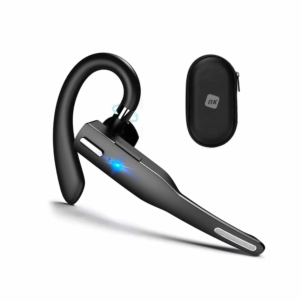 NK Auricolare Bluetooth Singolo Cuffie Bluetooth V5.1 con Microfono e Cancellazione del Rumore, Connessione a Doppio Dispositivo per iPhone, Android e PC - Include Custodia per il Trasporto