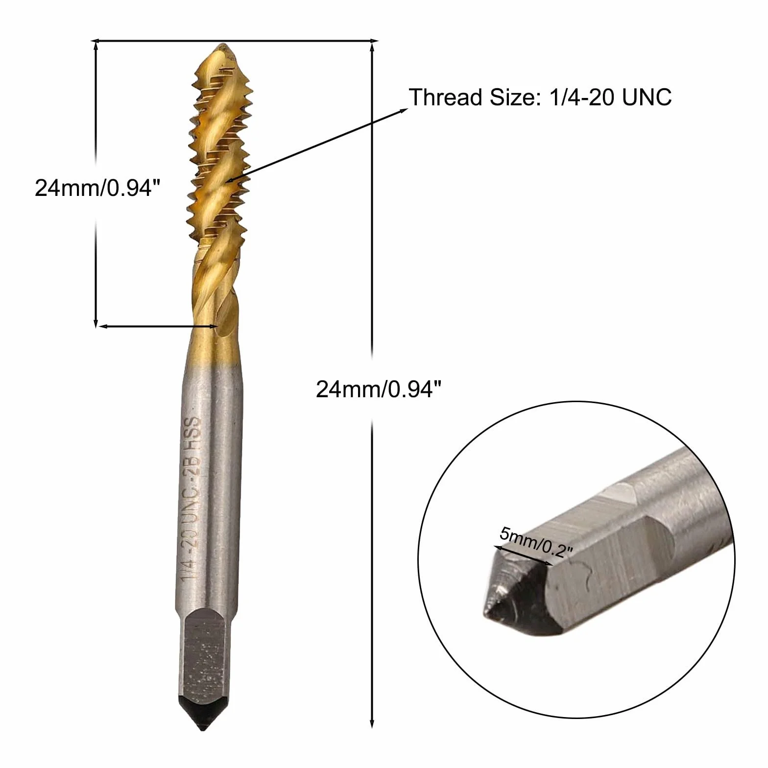 Maschio a spirale scanalato HSS 1/4 20 UNC per maschiatura acciaio alluminio plastica dura
