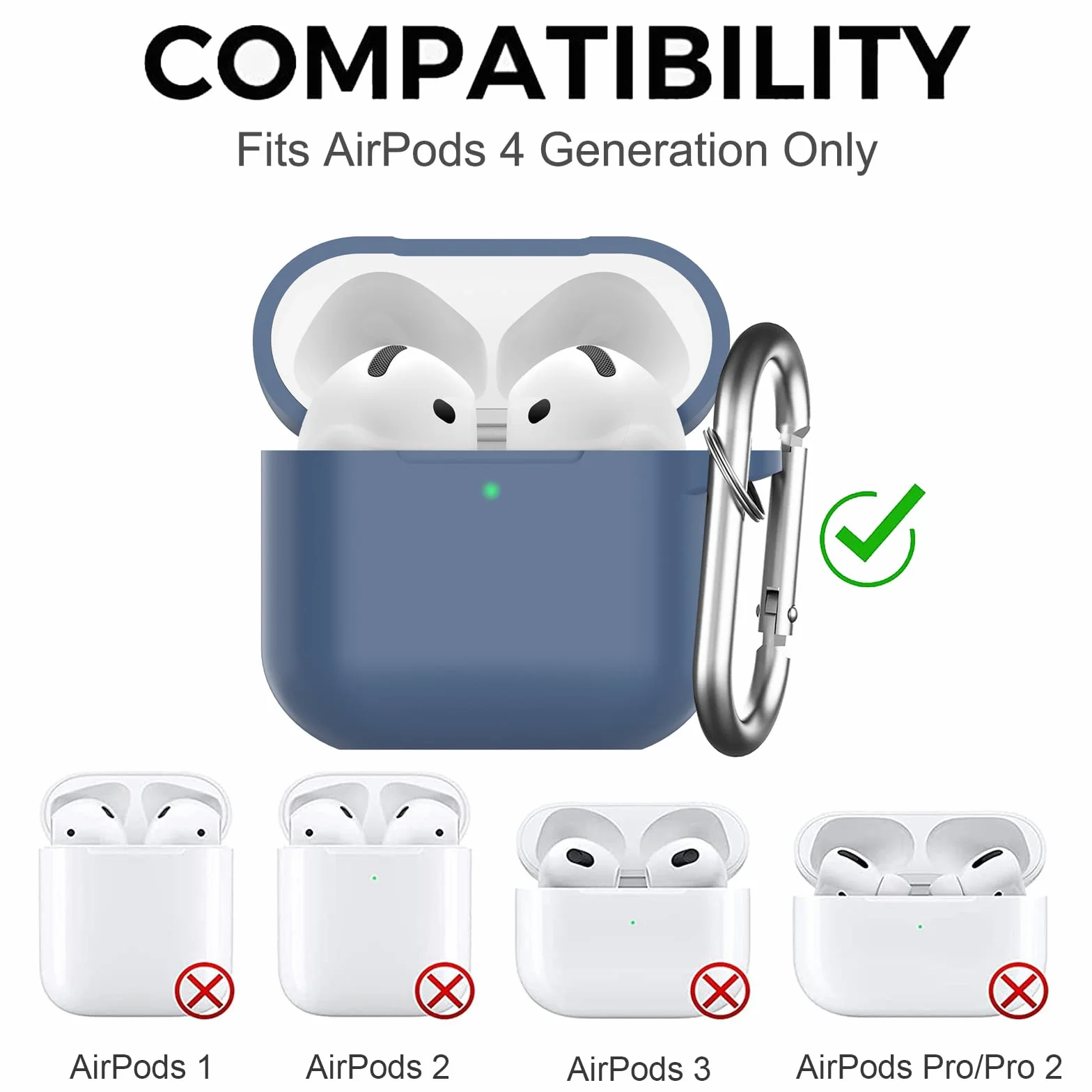 Custodia per AirPods 4 2024, Case Protettiva in Silicone per AirPods 4th 2024 Cover in Silicone Visibile a LED Frontale con Moschettone, Navy Blu