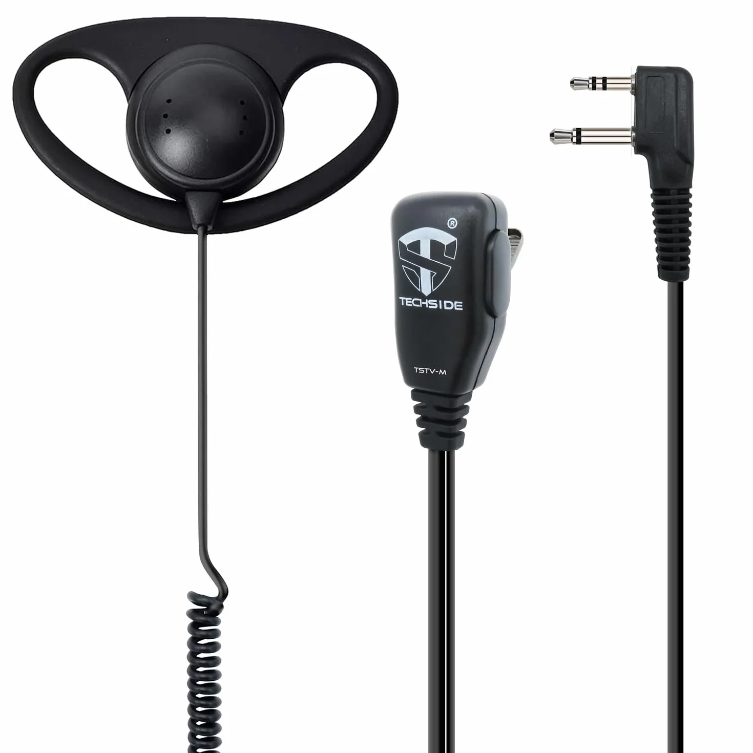 TechSide Auricolare Avvolgente forma D microfono PTT a 2 pin Midland | Per Radio ricetrasmittenti | Compatibile con G7 pro G8 G9 pro M24 plus M48 M99 G6 XT G7 XTR | Vigilanza Sicurezza TV Riprese